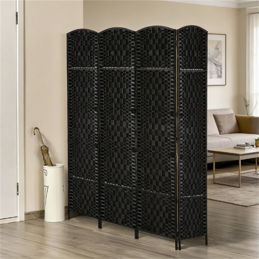 Room divider, folding privacy screen, bedroom partition wall, screen, black(Four panels)