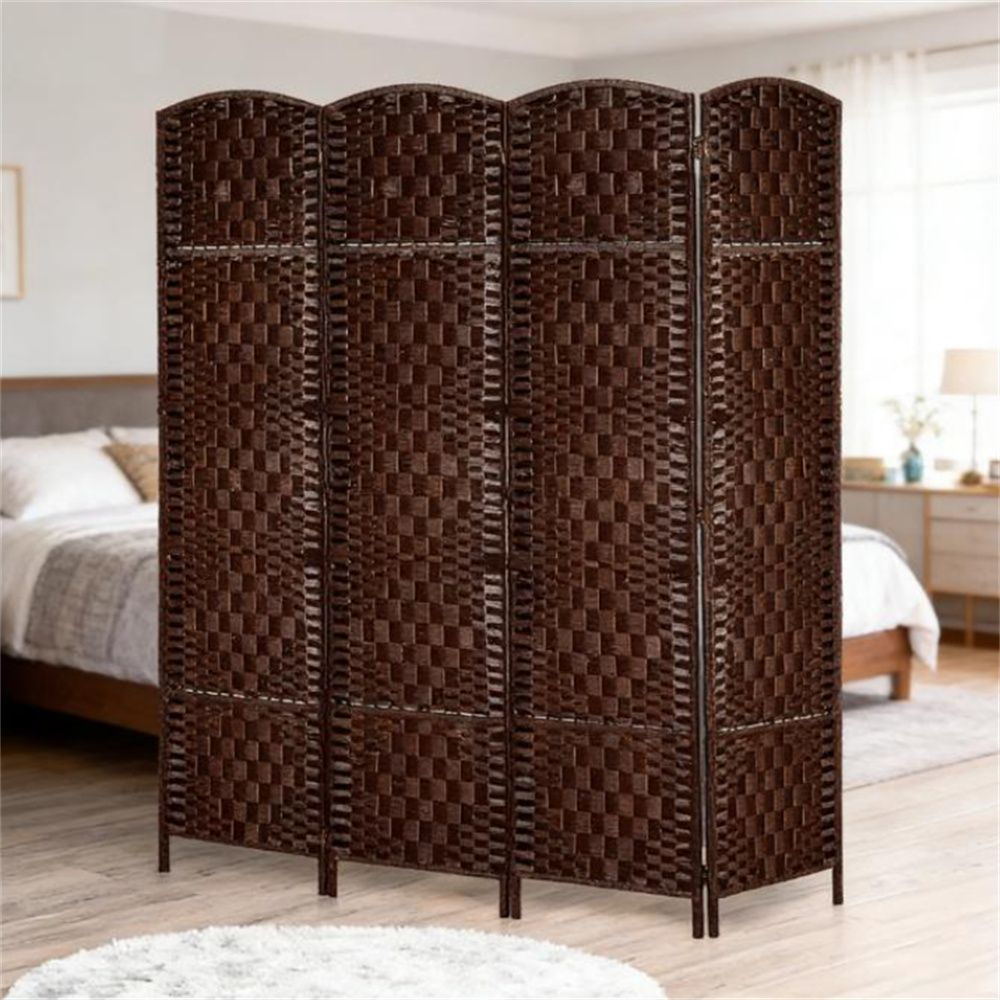 Room divider, folding privacy screen, bedroom partition wall, screen, brown(Four panels)