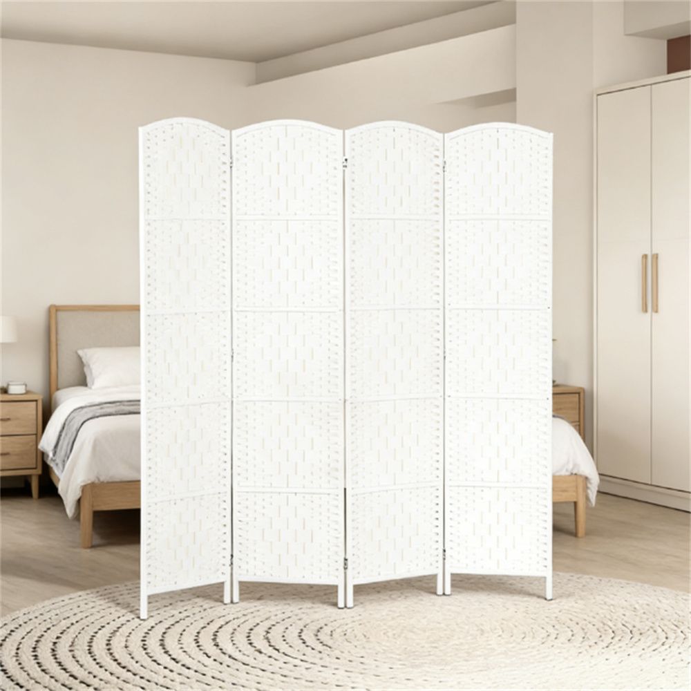 Room divider, folding privacy screen, bedroom partition wall, screen, white (Four panels)