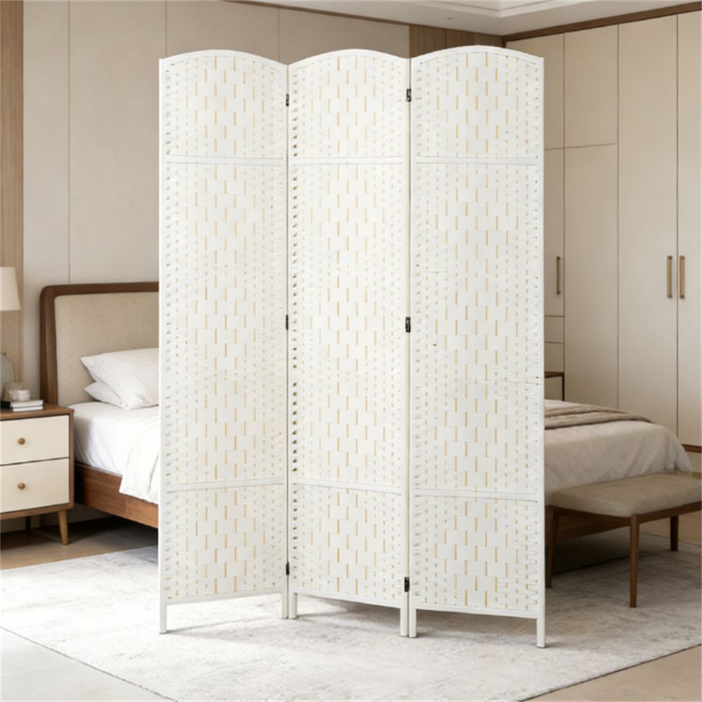 Room divider, folding privacy screen, bedroom partition wall, screen, white (Three panels)