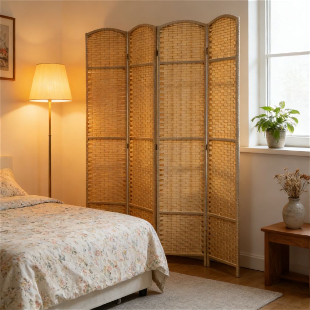 Room partition screen, privacy screen, 4 screens, beige