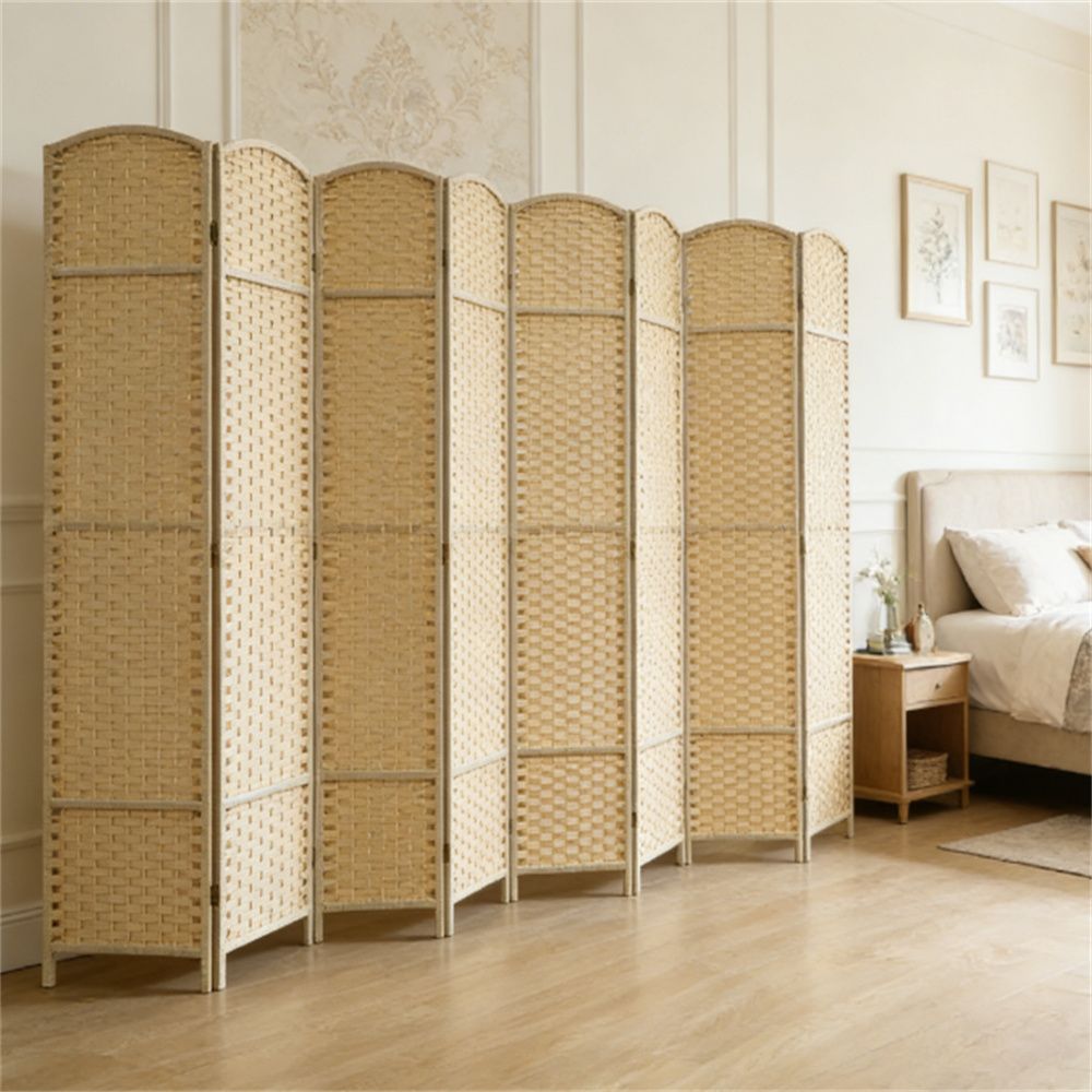 Room partition screen, privacy screen, 8 screens, beige