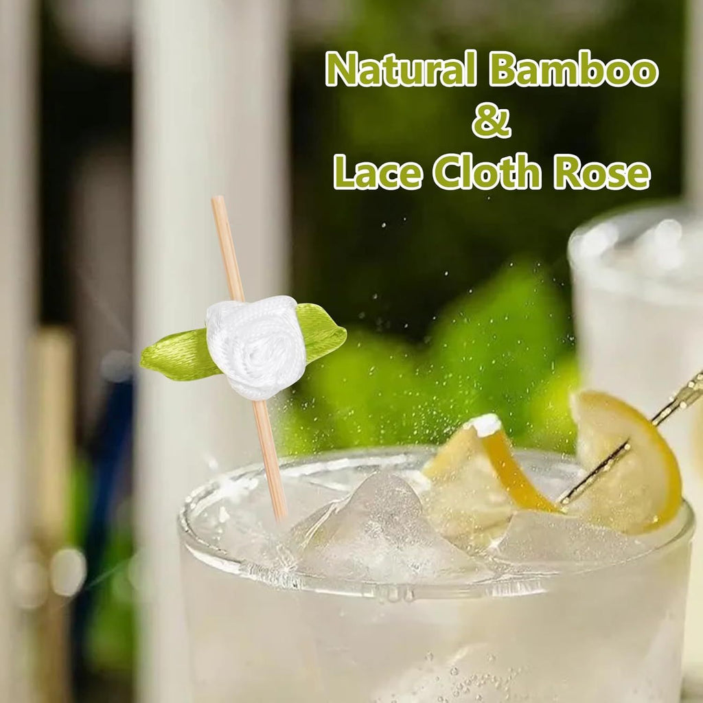 Rose Cocktail Picks - 100 Counts Cute Flower Long Toothpicks for Appetizers, Decorative Bamboo Sticks for Party Wedding, Fancy Mini Skewers for Food Fruit and Drinks (White)