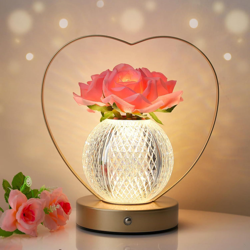 Rose Flower Lamp, Birthday Gifts for Women, Rechargeable Cordless LED Touch Lamps,3-Colour Infinitely Dimming Small Night Light, for Living Room,Dining Room,Bedroom Festival Home Decor