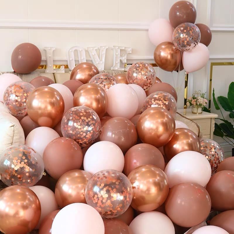 Rose Gold Confetti Latex Balloons - 60 Pack 12 inch Helium Rose Gold Confetti Balloons for Wedding Birthday Anniversary Bridal Shower Party Decorations