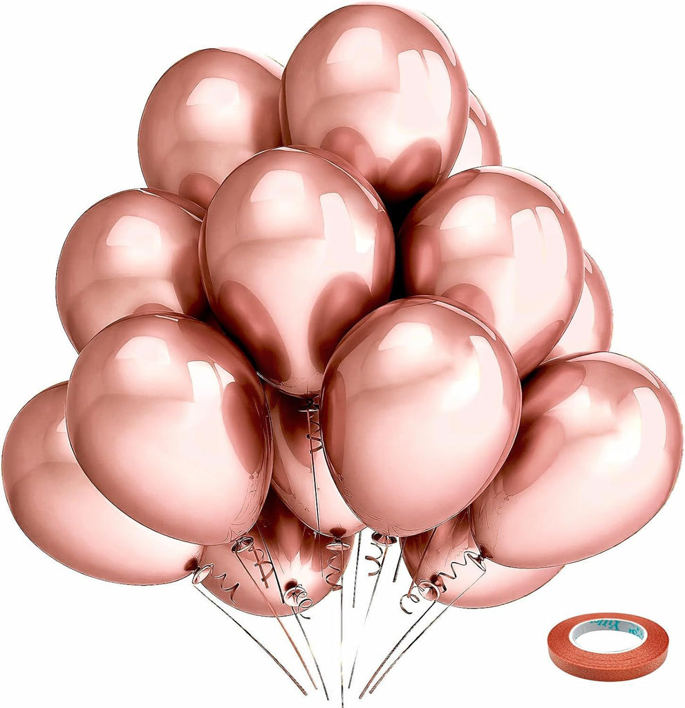 Rose Gold Metallic Chrome Balloons, 100 Pack 12 inch Rose Gold Latex Round Helium Balloons for Wedding Anniversary Bridal Shower Birthday Party Decorations