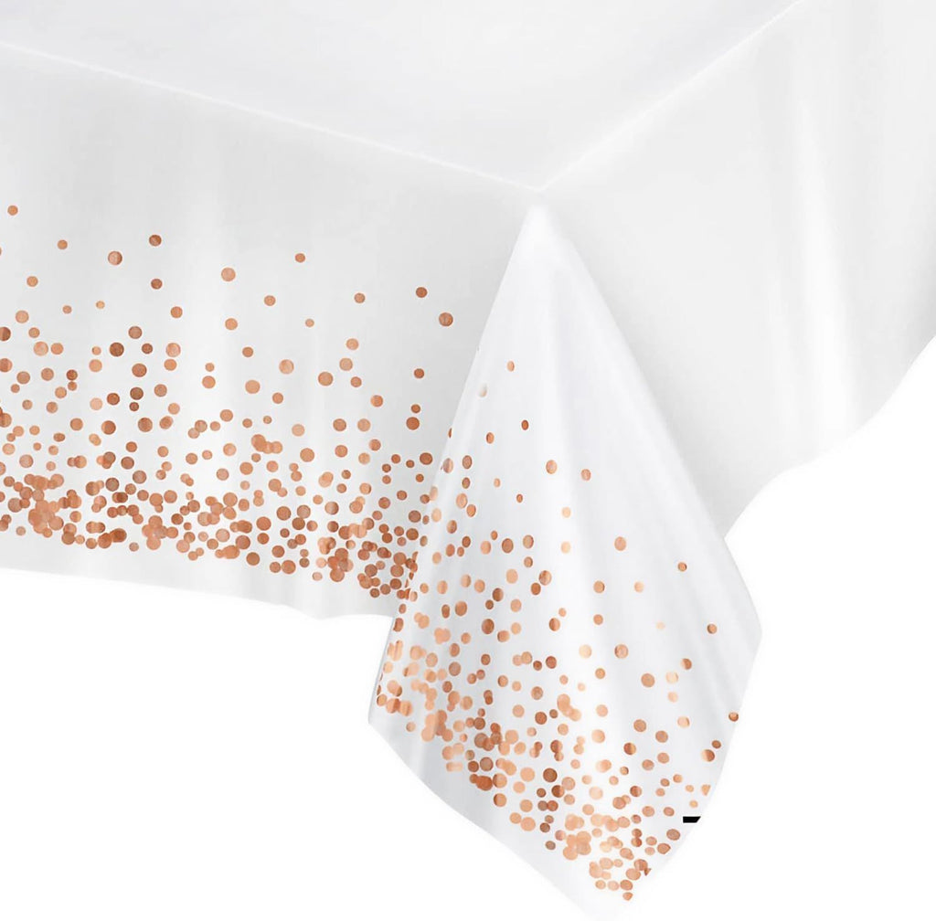 Rose Gold Plastic Table Cloth Disposable, 4 Pack Rectangle Tablecloths for Wedding and Party