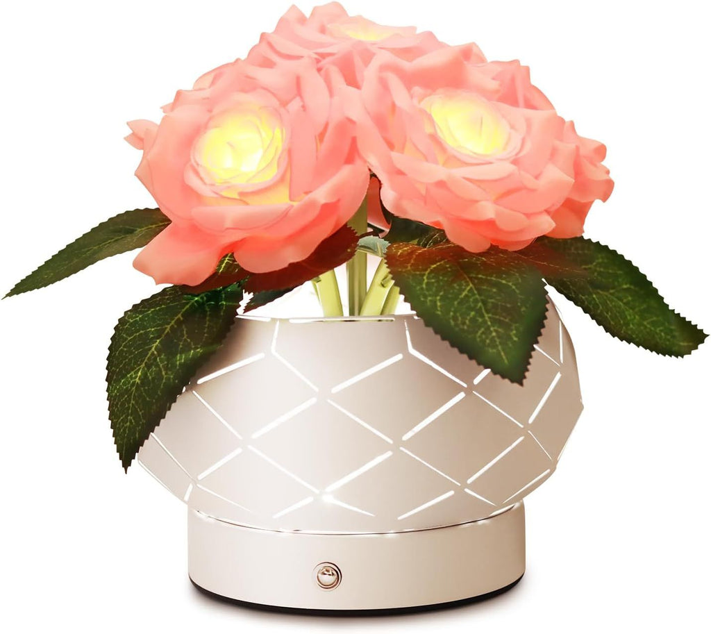 Roses Flower Touch Table Lamp, Rechargeable Cordless 3-Colour Dimming Small Night Light for Festival Housewarming Home Decor Birthday Gifts for Bedroom, Living Room Dining Room