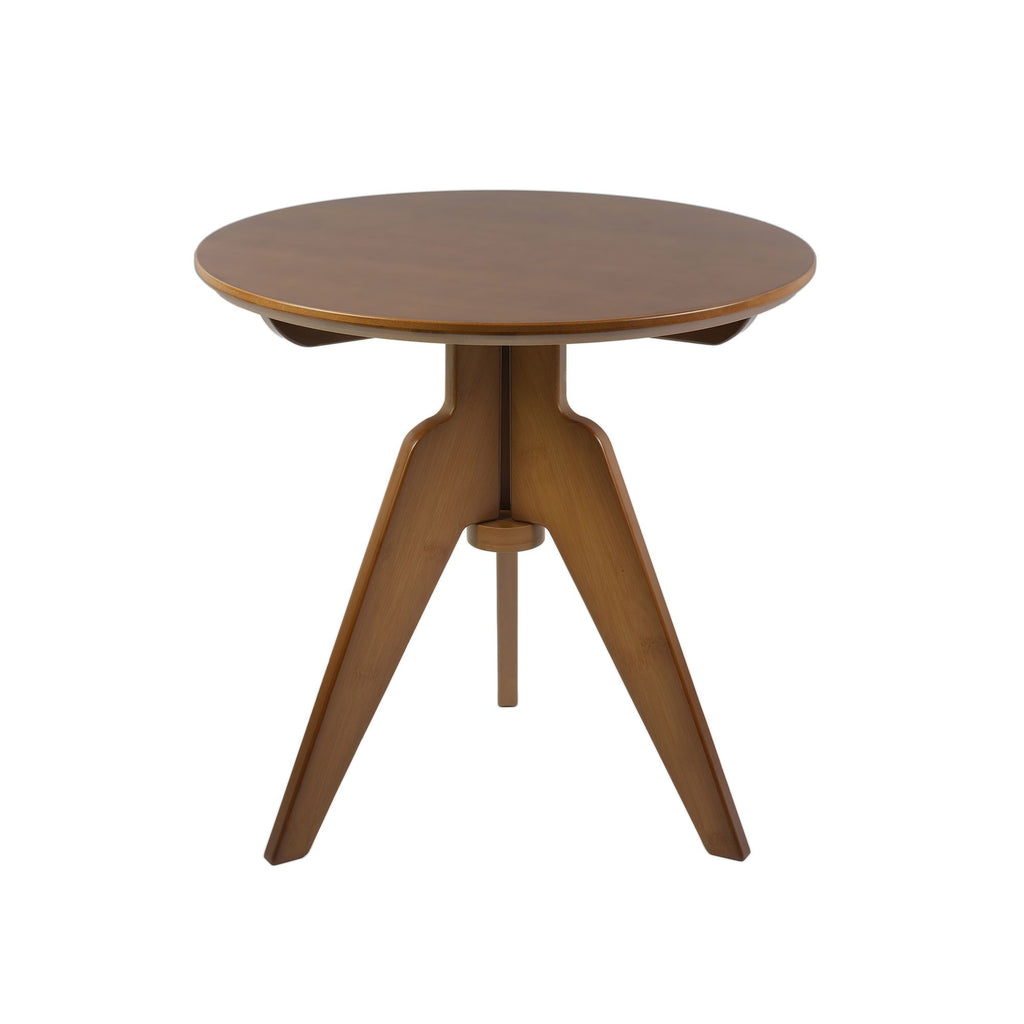 Round Bamboo End Table, Small Side Table with Triangular Leg Structure