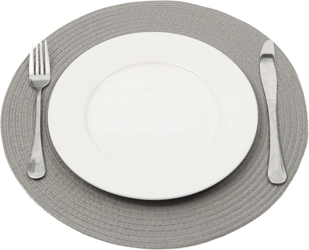 Round Braided Placemats Set of 6 Thick Fabric Circle Grey Place Mats Woven Table Mats for Dining Tables 15 inch (Gray, 6)