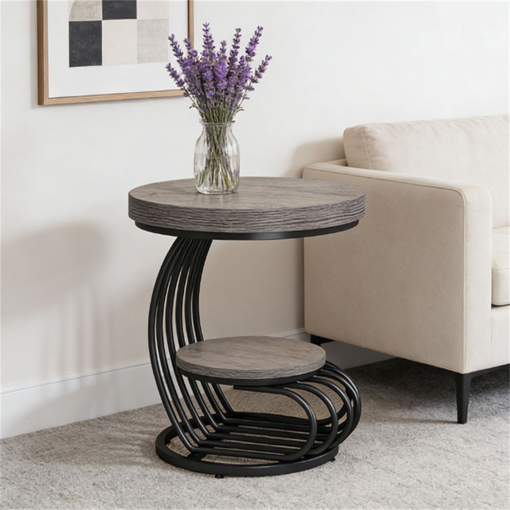 Round coffee table, sofa table, tea table, side table, with storage rack