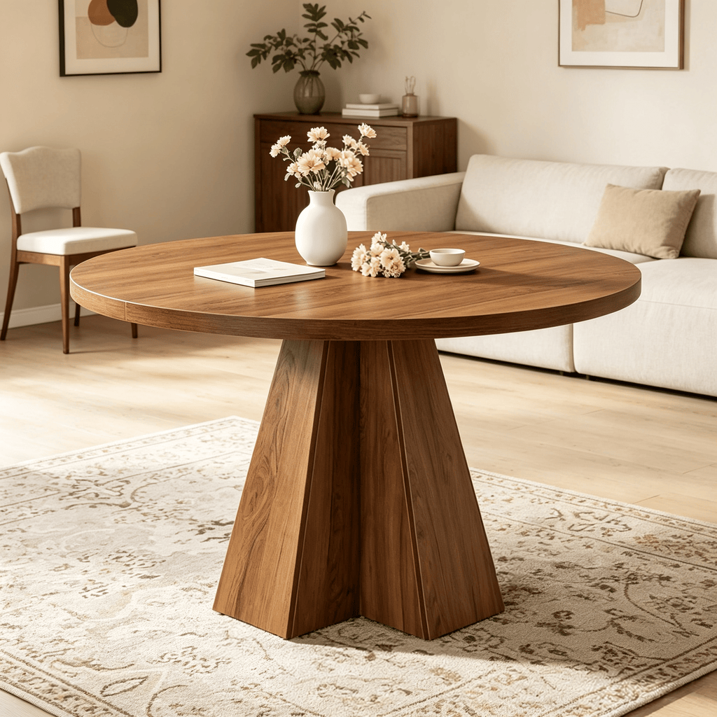 round Dining Table for 4 People Circle Kitchen Table with Pedestal Base Modern Home Furniture