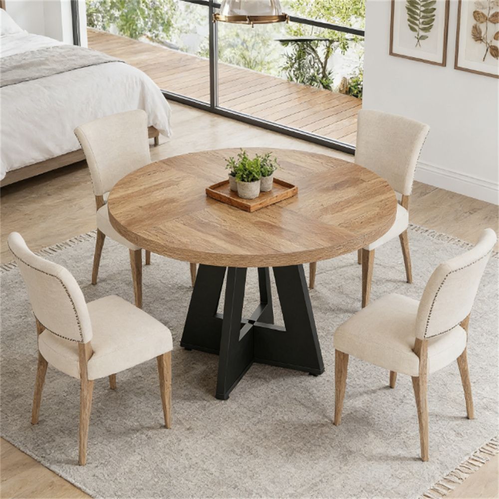 Round dining table, wooden living room dining table, kitchen dining table, farmhouse dining table