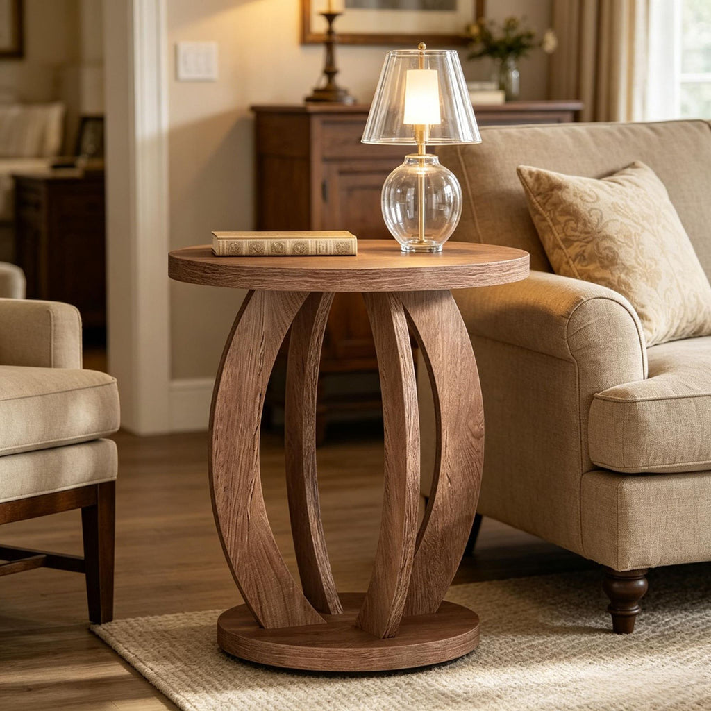 round End Table with Storage Small Accent Side Table for Living Room Bedroom Compact Home Decor And Organization