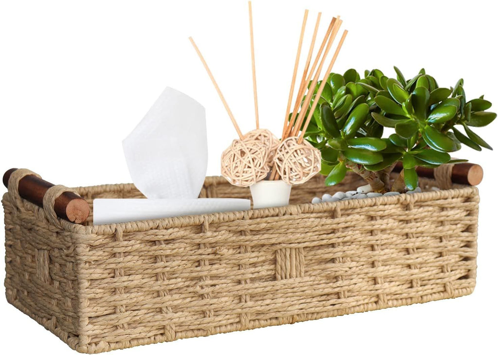 Round Paper Rope Storage Basket with Handle, Beige, 14.5in x 6.6in x 3.74in