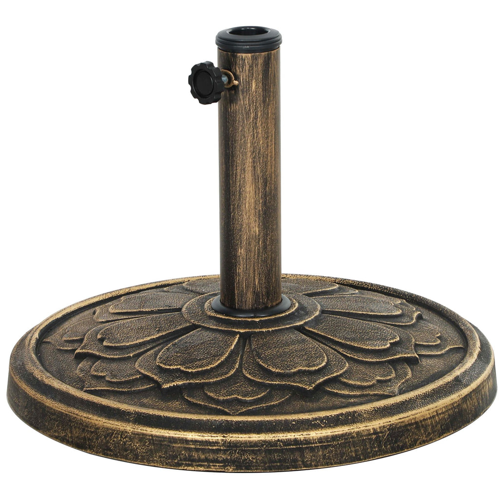 Round Patio Umbrella Base, 26 lbs Resin Outdoor Umbrella Stand Base, Patio Umbrella Stand for 1.3"/1.5"/1.9" Umbrella Poles for Outdoor, Lawn, Poolside, Bronze