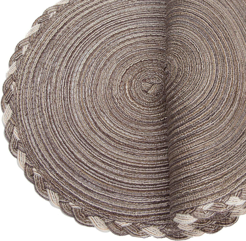Round Placemats Set of 6 Braided Glitter Round Table Placemats 15 inch for Wedding Holiday Party (Multicolor - Light Coffee, 6)
