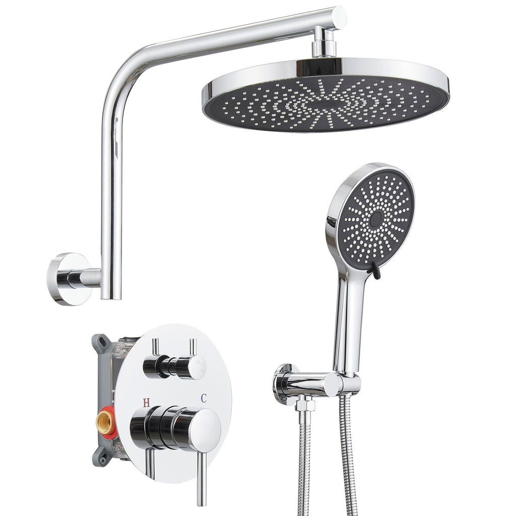 Round Single-Handle 3-Spray Rain Shower Head Round High Pressure Shower Faucet in Matte Black(Valve Included)