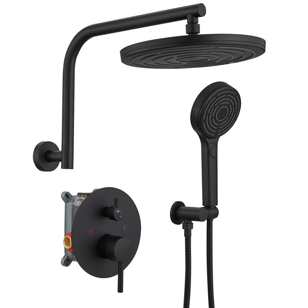 Round Single-Handle 3-Spray Rain Shower Head Round High Pressure Shower Faucet in Matte Black(Valve Included)