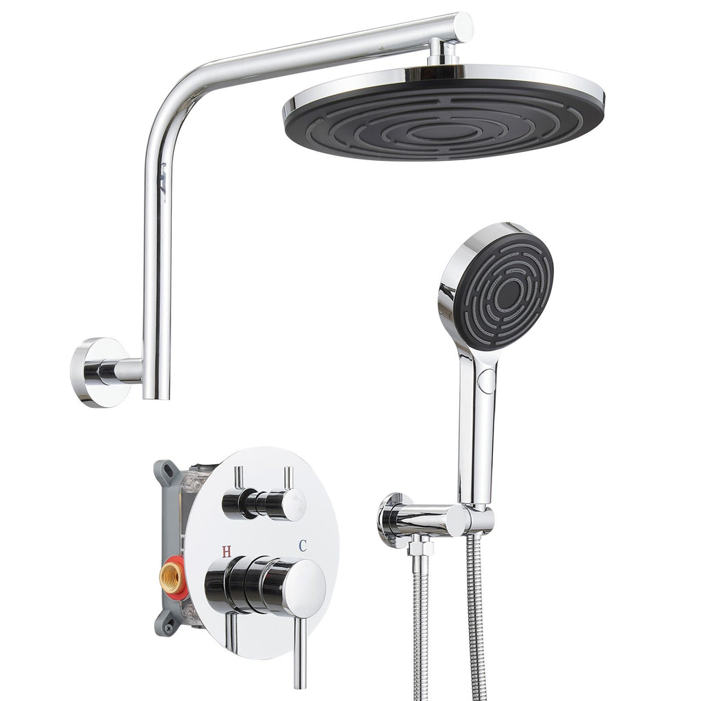 Round Single-Handle 3-Spray Rain Shower Head Round High Pressure Shower Faucet in Matte Black(Valve Included)