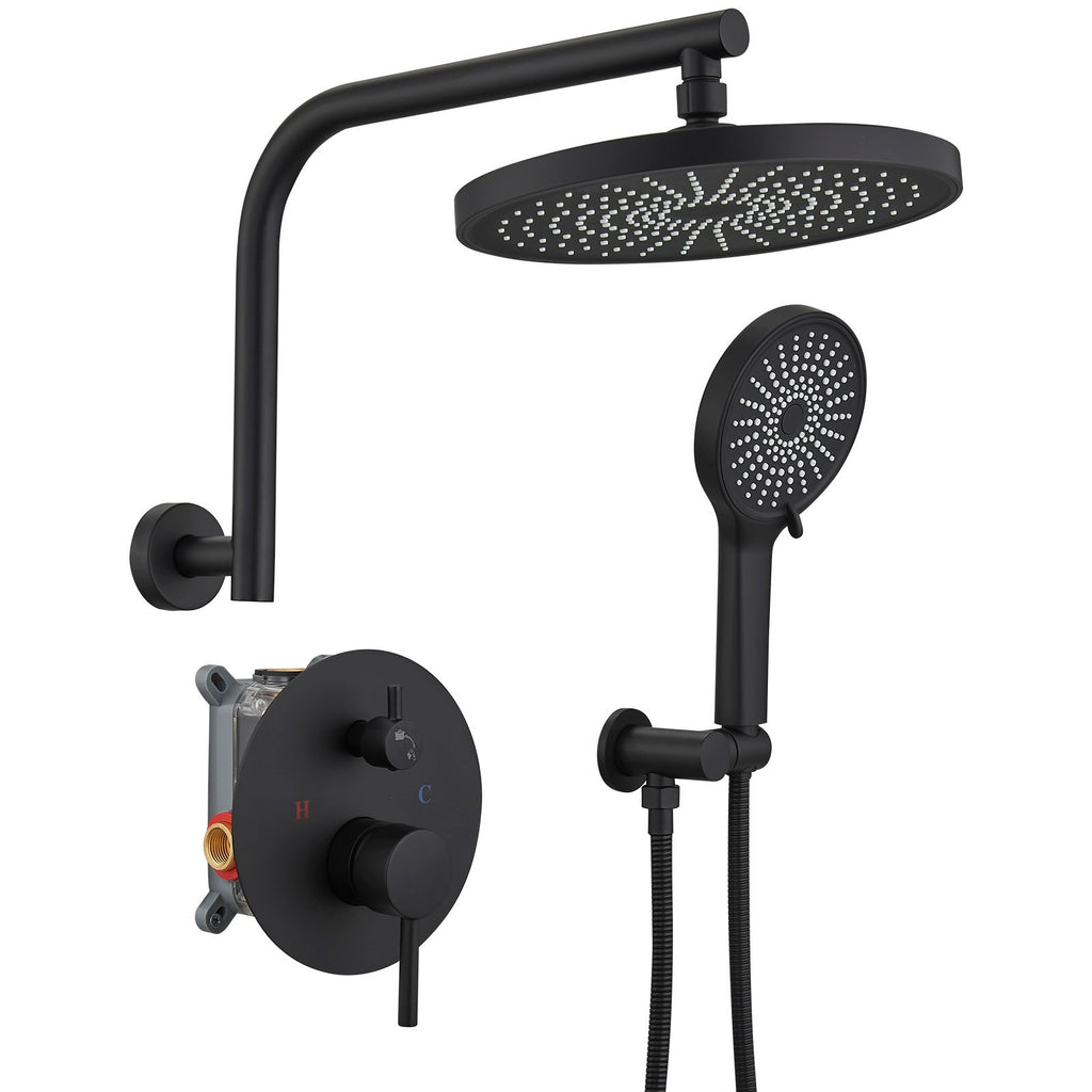 Round Single-Handle 3-Spray Rain Shower Head Round High Pressure Shower Faucet in Matte Black(Valve Included)