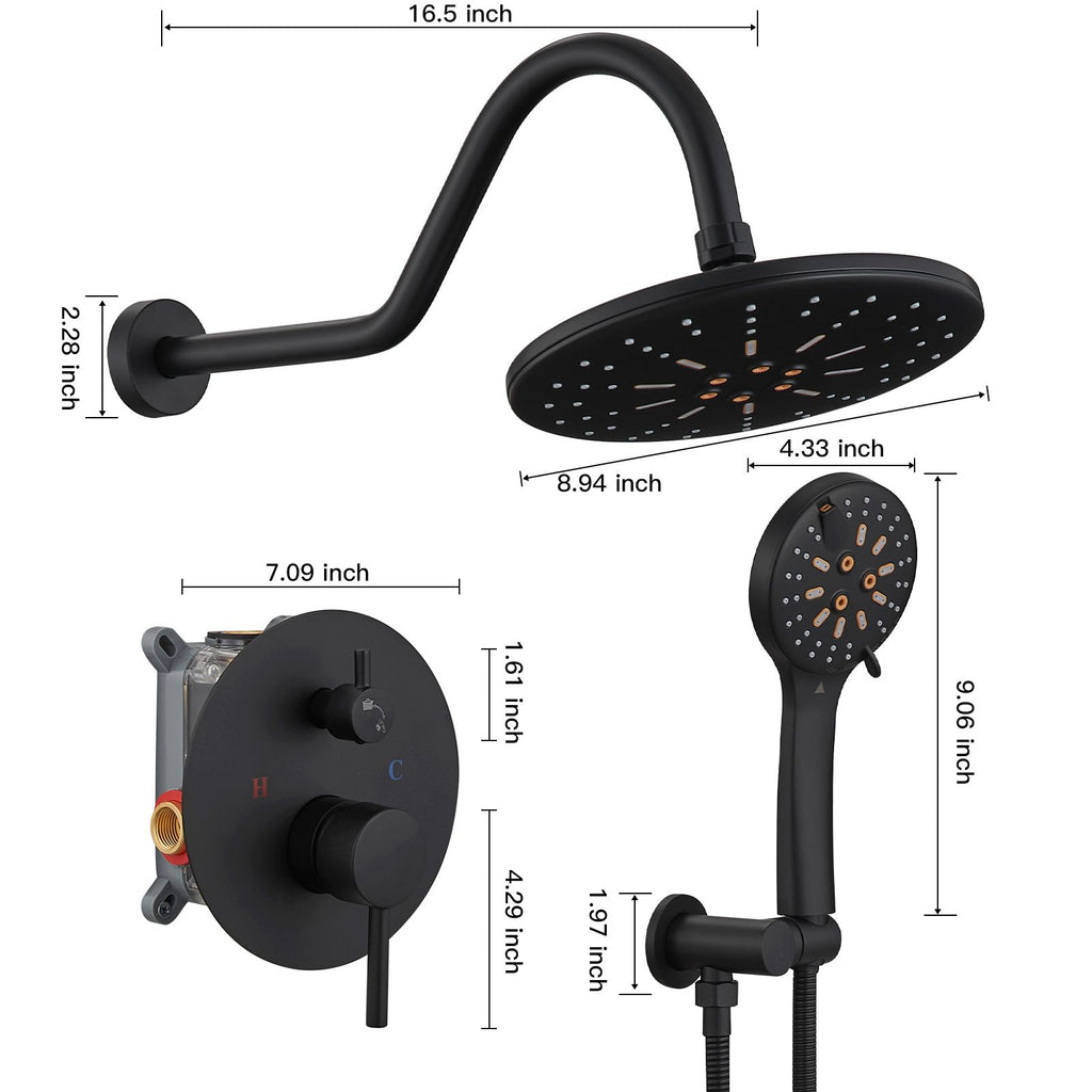 Round Single-Handle 3-Spray Rain Shower Head Round High Pressure Shower Faucet in (Valve Included)