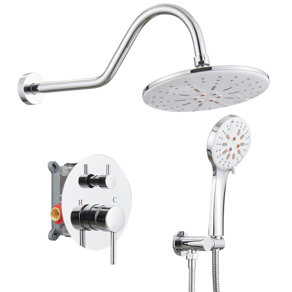 Round Single-Handle 3-Spray Rain Shower Head Round High Pressure Shower Faucet (Valve Included)