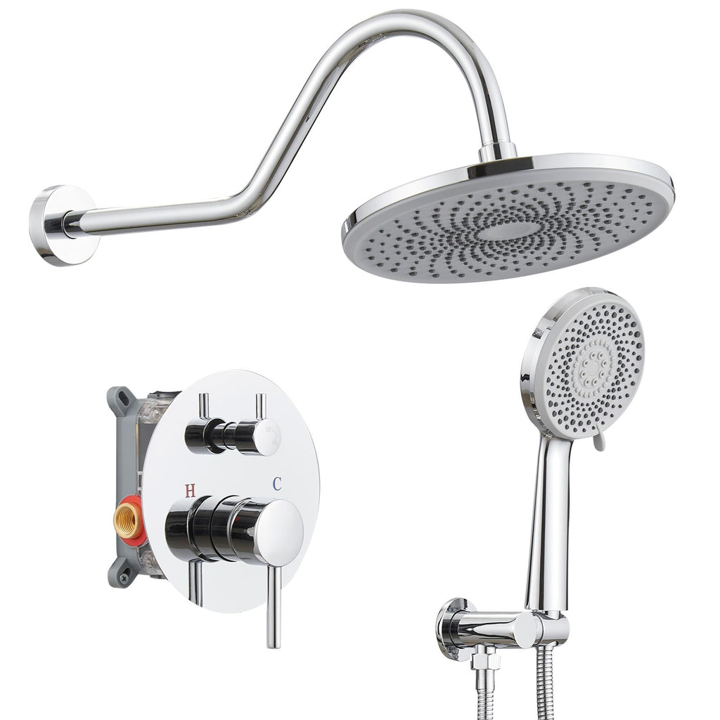 Round Single-Handle 3-Spray Rain Shower Head Round High Pressure Shower Faucet (Valve Included)