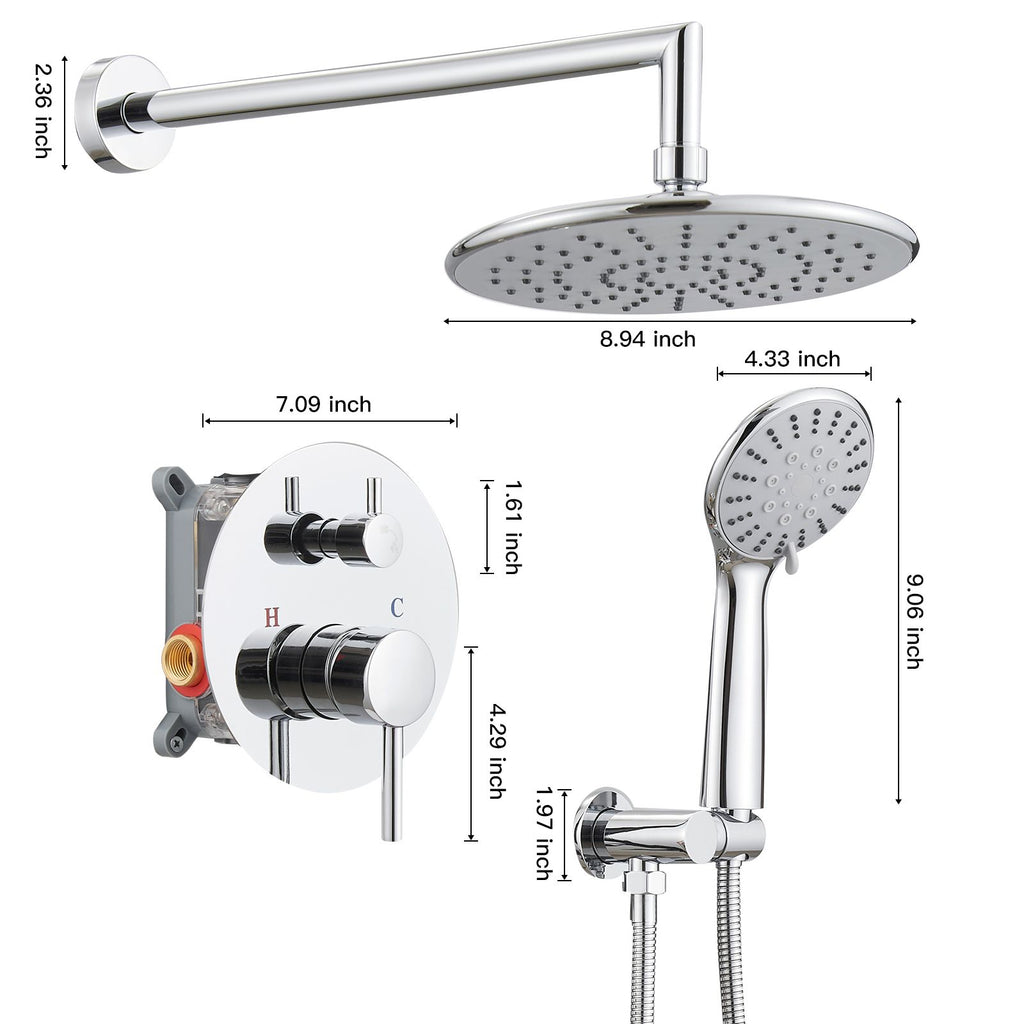 Round Single-Handle 3-Spray Rain Shower Head Round High Pressure Shower Faucet (Valve Included)