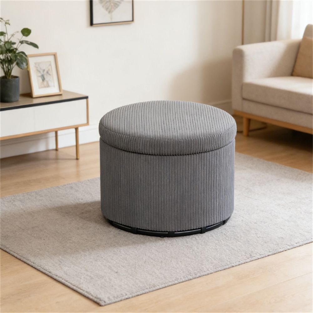 Round stool, storage stool, footstool, gray