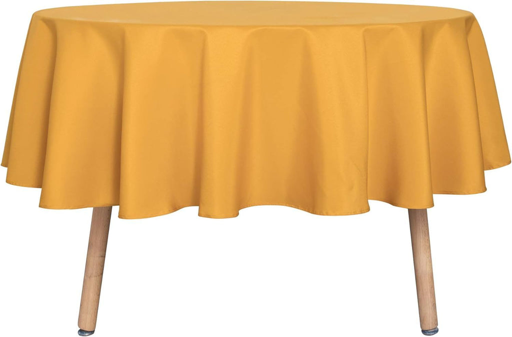 Round Tablecloth - 60 Inch - Water Resistant Spill Proof Washable Polyester Table Cloth Decorative Fabric Table Cover for Dining, Buffet Parties and Camping, Gold (Fits 20-48 Inch Tables)