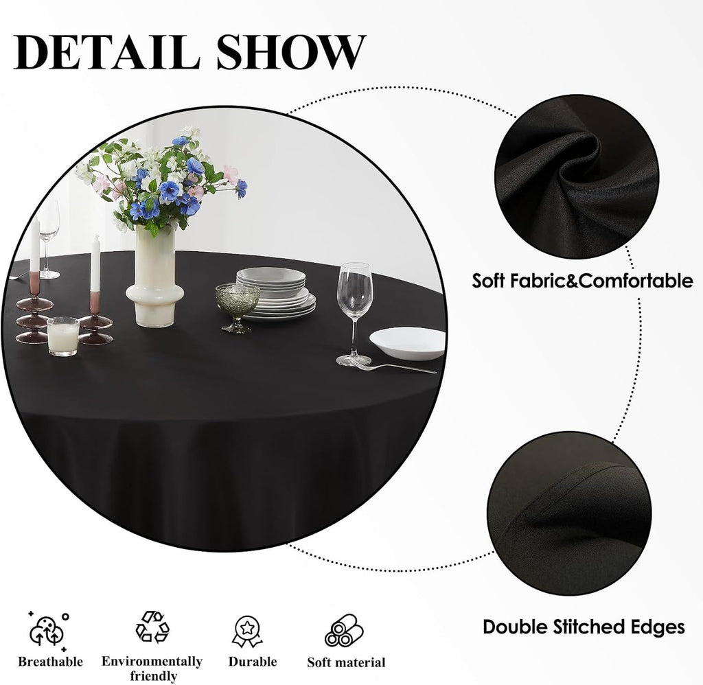 Round Tablecloth 6 Pack 120 Inch Black Tablecloths Washable Decorative Linen Polyester Table Clothes Cover for Dining Table Banquets Buffet Parties and Wedding