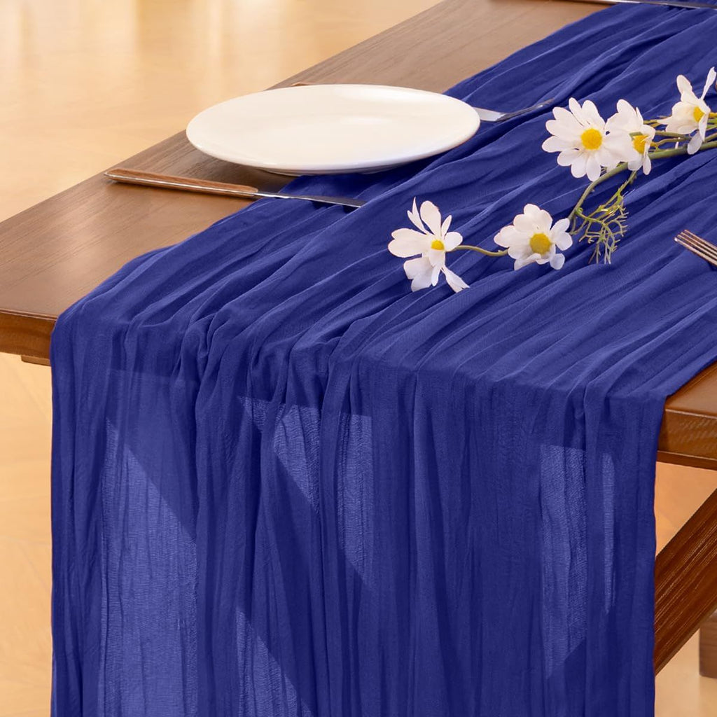 Royal Blue Fall Thanksgiving Cheesecloth Table Runner Boho Rustic Gauze 120 inch 10FT Cheese Cloth Runner for Wedding Party Baby Shower Birthday Home Decor Holiday Decorations