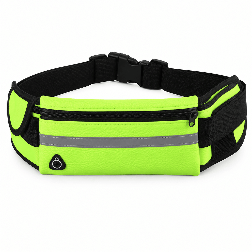 Running Belt Waist Pack with 2 Zippered Pockets, Reflective Fanny Pack with Adjustable Strap for Men and Women, Phone Holder Bag for Jogging, Walking, Hiking and Travel