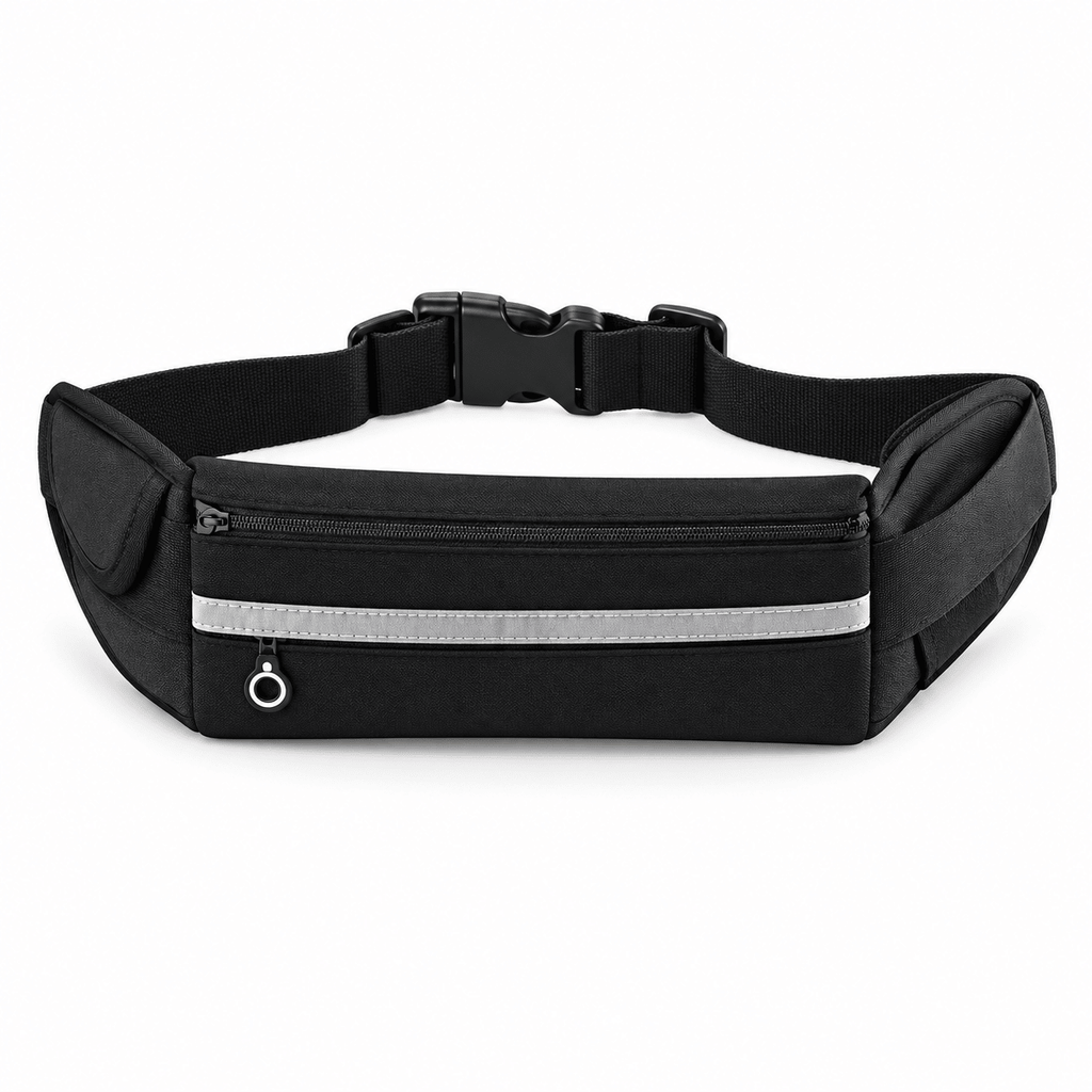 Running Belt Waist Pack with 2 Zippered Pockets, Reflective Fanny Pack with Adjustable Strap for Men and Women, Phone Holder Bag for Jogging, Walking, Hiking and Travel