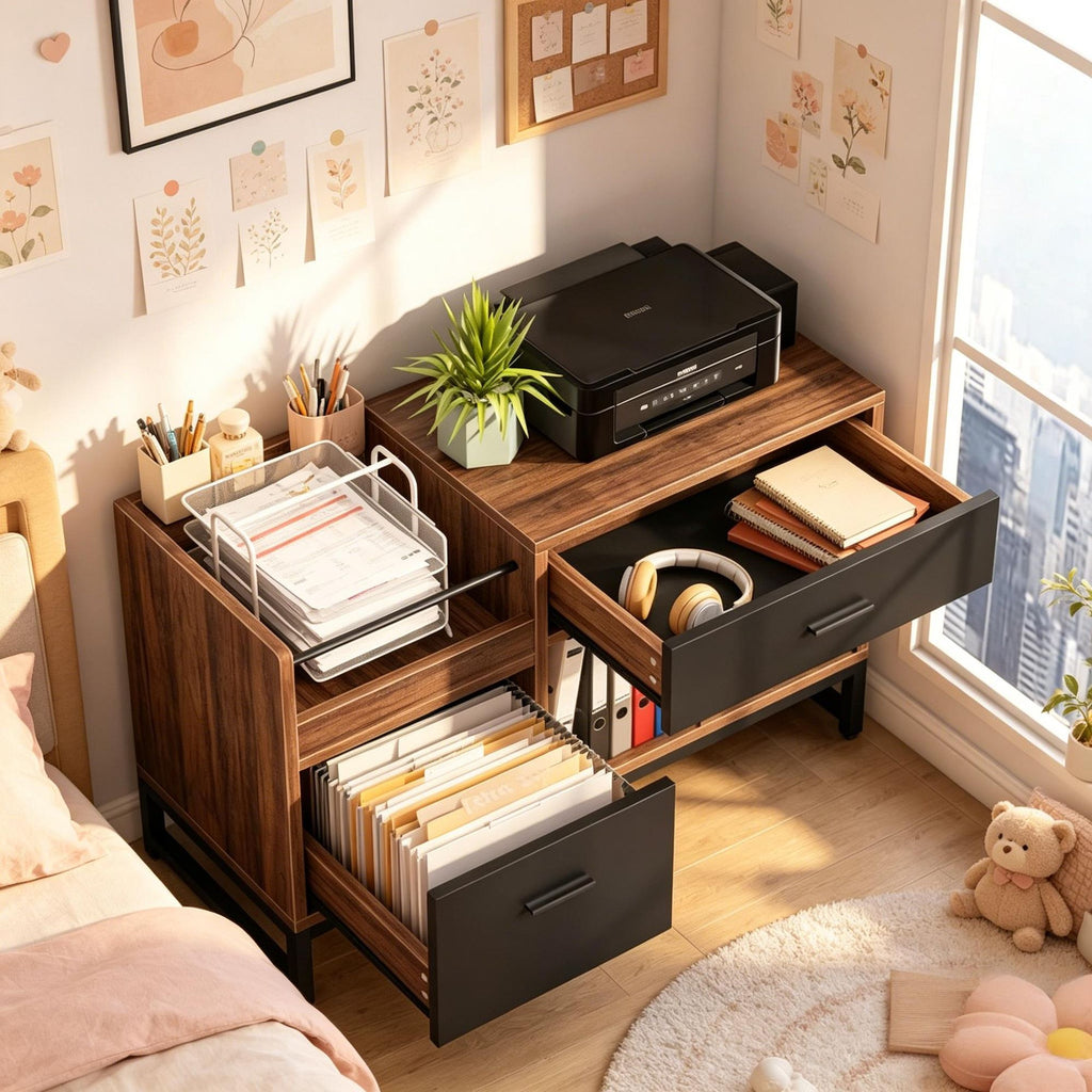 Rustic 39 Inch Lateral Filing Cabinet with 2 Drawers Metal File Cabinet for Home Or Office Storage