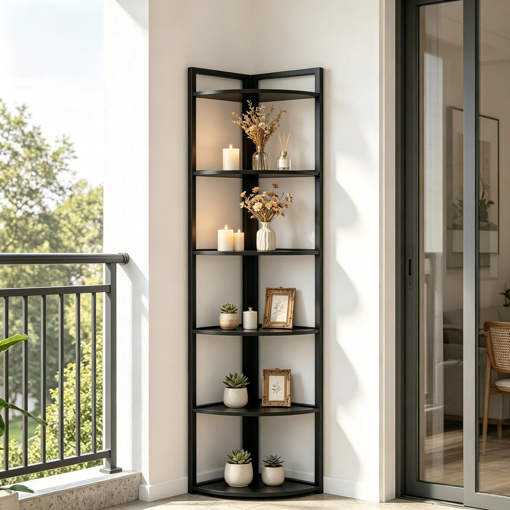 Rustic 6-Tier Corner Shelf 70.9 Inch Tall Small Bookcase Bookshelf Corner Shelving Unit Storage Rack for Living Room Bedroom