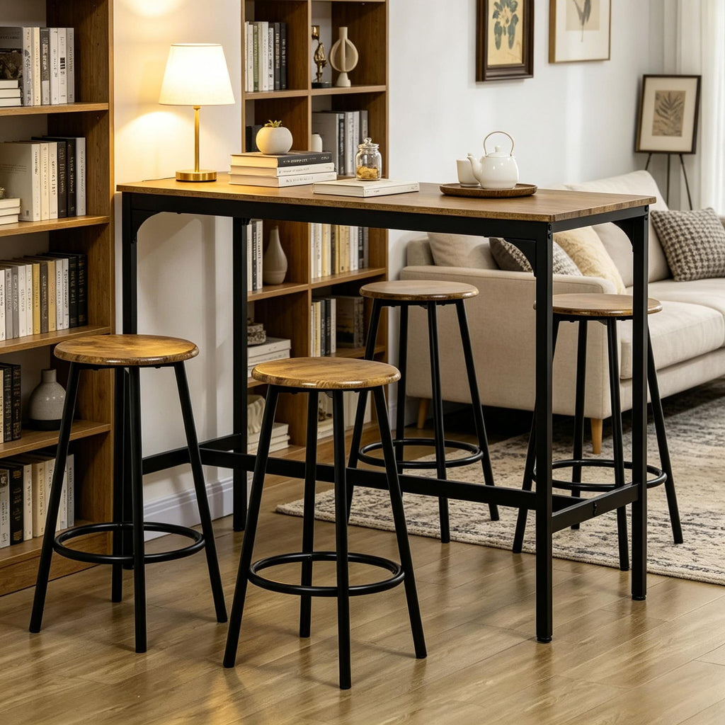 Rustic Brown 5-Piece Counter Height Bar Table And Chairs Set with Stools Kitchen Table 4 Chairs Included