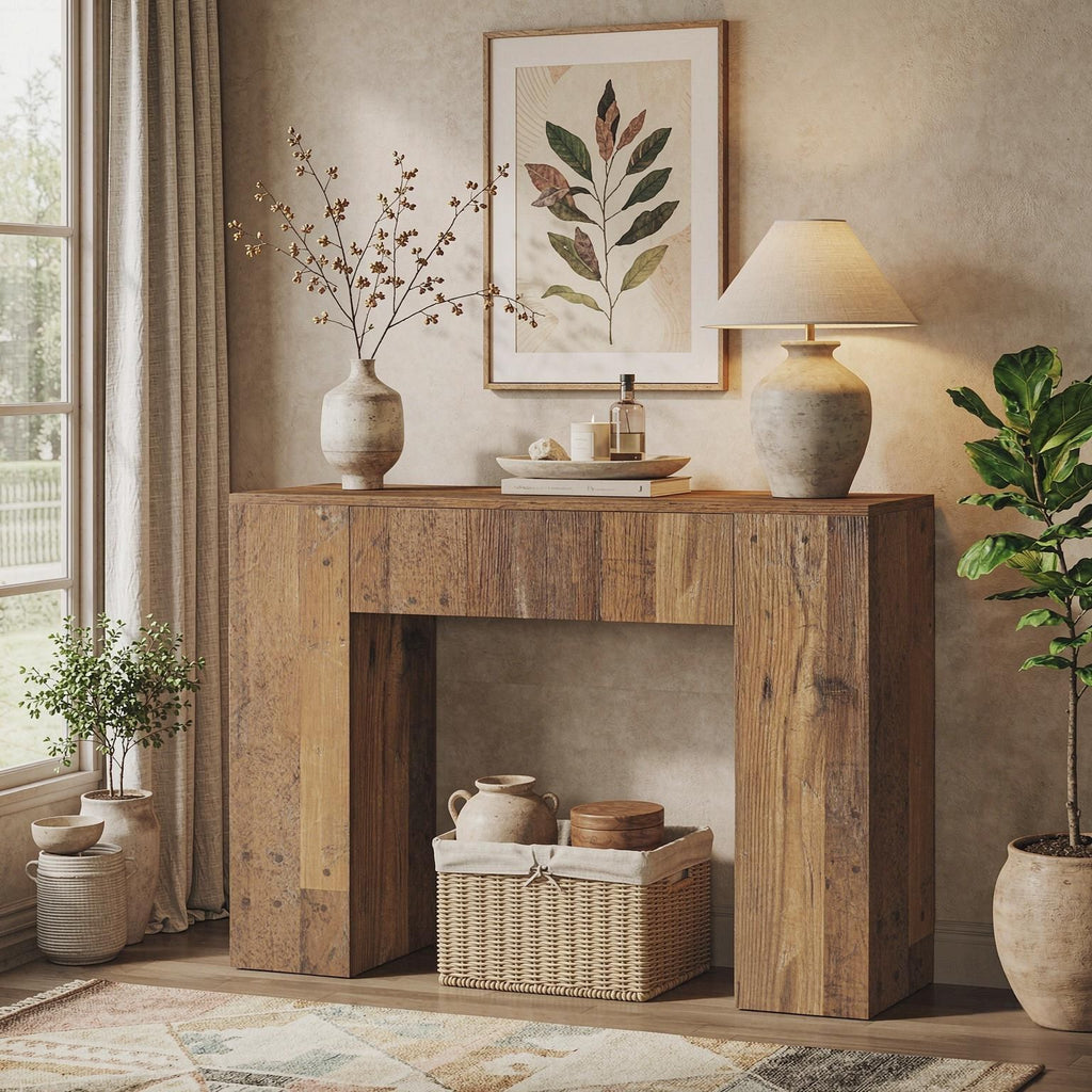 Rustic Sofa Console Table with Drawer 39 Inch Entryway Table Foyer Table Wood Living Room Decorative Storage Table