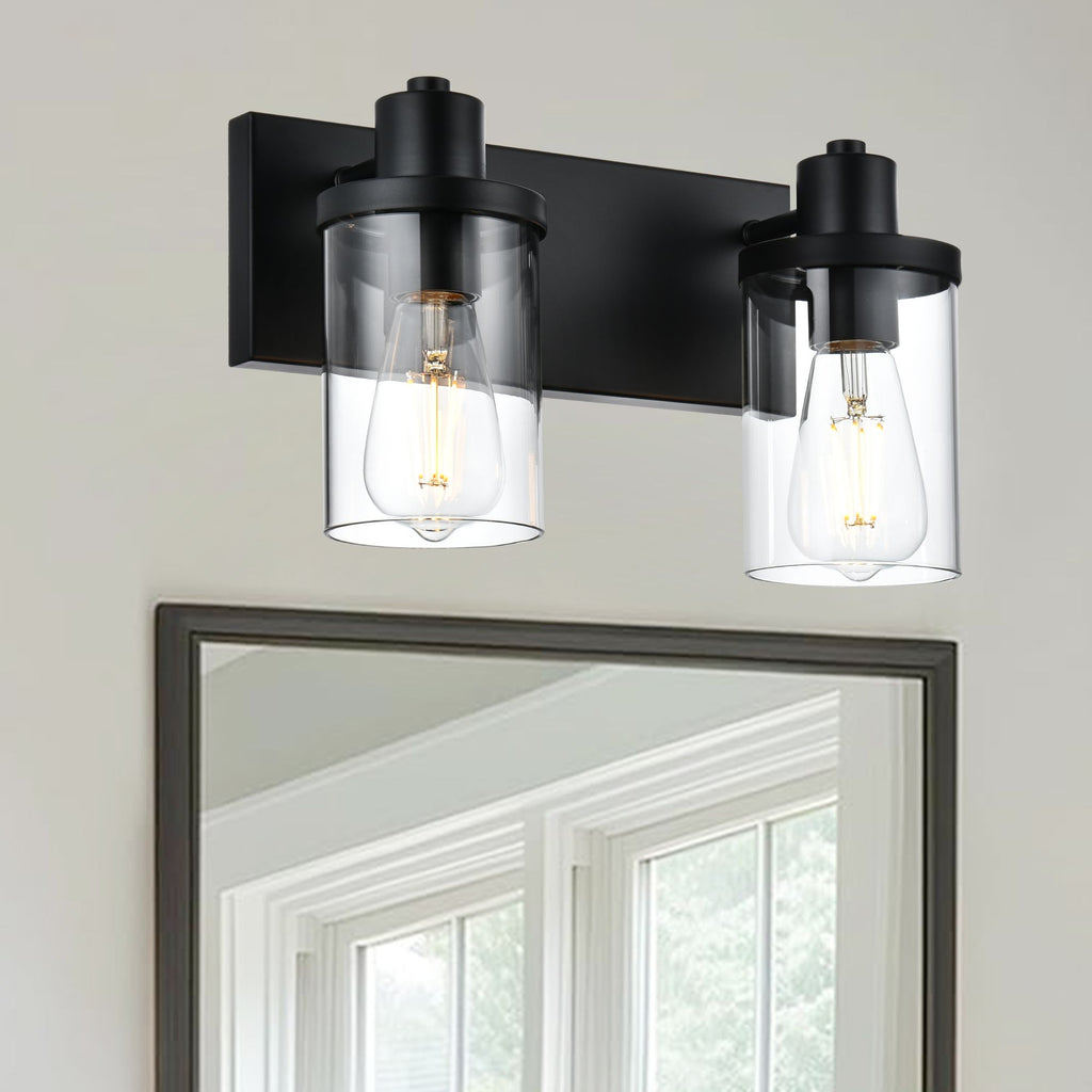 Rustic Wall Light Fixture in Matte Black Finish, 2/3/4/5/6 Light Bathroom Vanity Lighting with Clear Glass Shade, Modern Wall Lamp Sconces for Bedroom Living Room Hallway