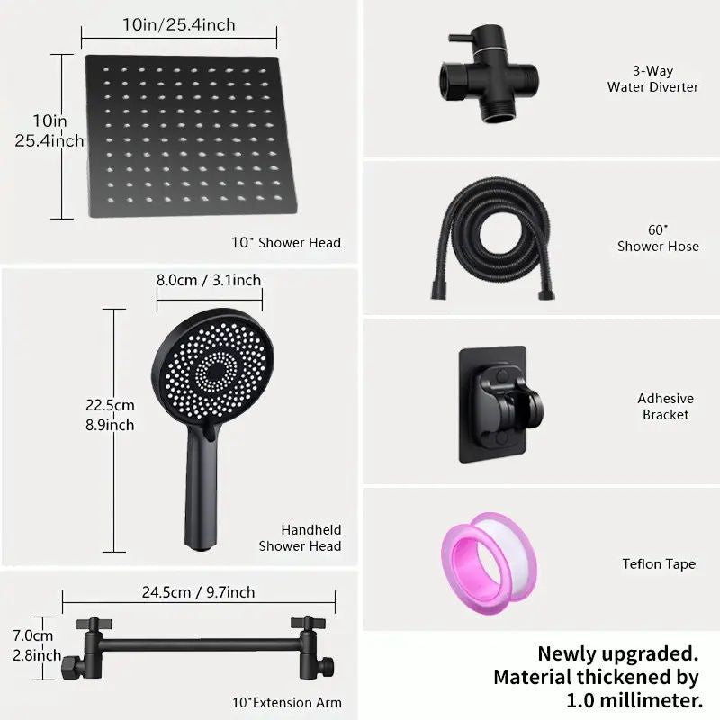 RV Shower Head, 10 Inch High Pressure Rain Shower Stainless Steel Shower Head with Handheld Shower Combo with 59 Inch Extra Long Hose, Adhesive Shower Head Bracket, Overhead Shower Head Set, RV Bathro