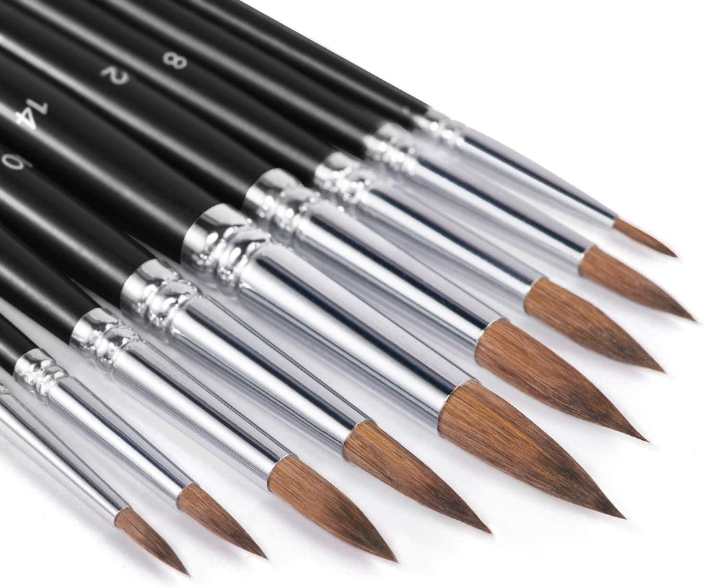 Sable Watercolor Brushes, 9pcs Detail to Mop Sable Brushes Round Pointed Professional Water Color Brushes Perfect for Watercolor Gouache Acrylic Ink Painting