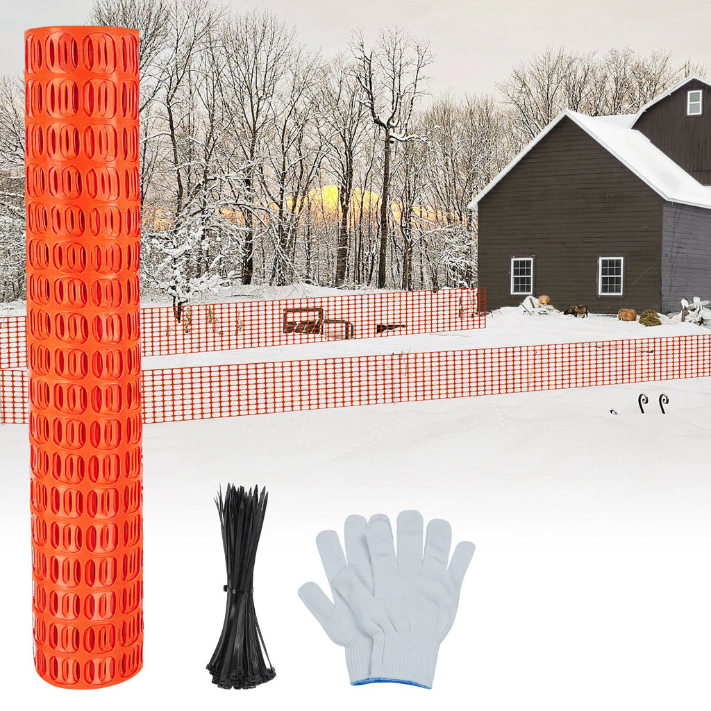 Safety Fence 4'x100' with 100 Zip Ties, Plastic Mesh Fencing Roll, Temporary Reusable Netting for Snow Fence, Garden, Construction and Animal Barrier