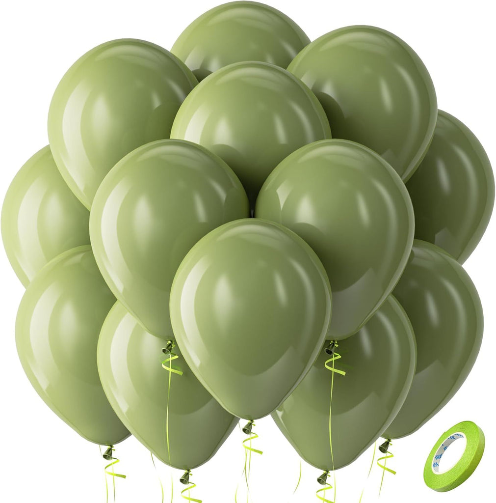 Sage Green Balloons Latex Party Balloons - 100 Pack 12 inch Round Helium Olive Green Balloons for Birthday Bridal Shower Wedding Graduation Anniversary Safari Jungle Party Decorations