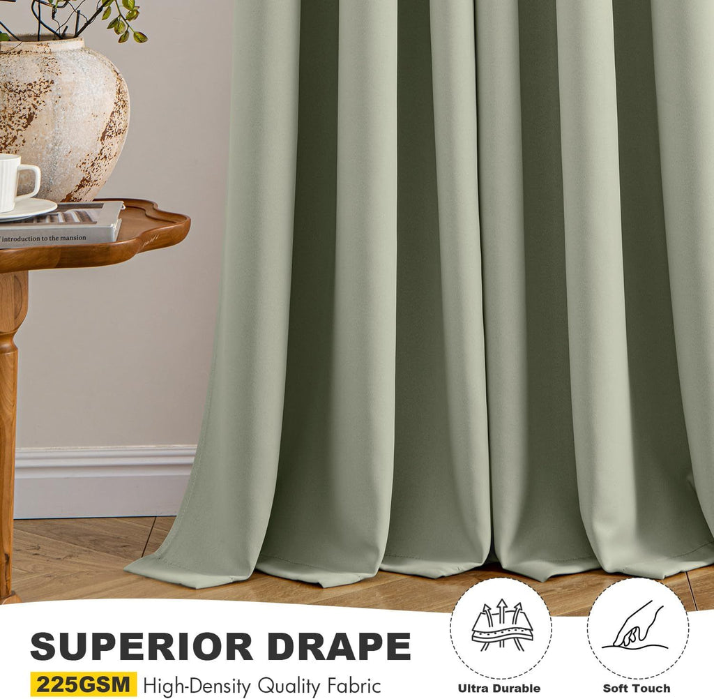 Sage Green Blackout Curtains for Bedroom Living Room 63 Inches Long 2 Panels, Thermal Insulated Room Darkening Drapes Solid Grommet Top Noise Reducing Light Green Window Treatments 40x63 Inch