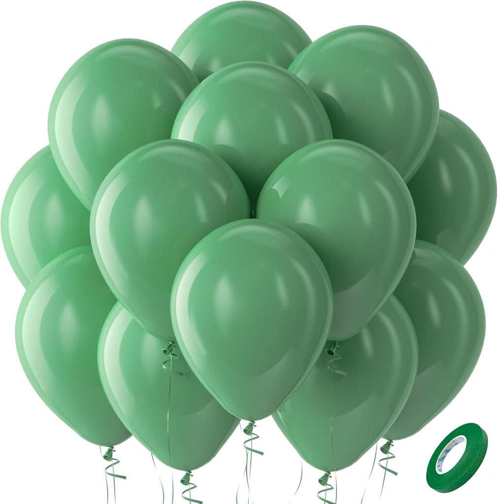 Sage Green Latex Party Balloons - 100 Pack 12 inch Round Helium Olive Green Balloons for Birthday Jungle Theme Safari Bridal Shower Wedding Party Decorations