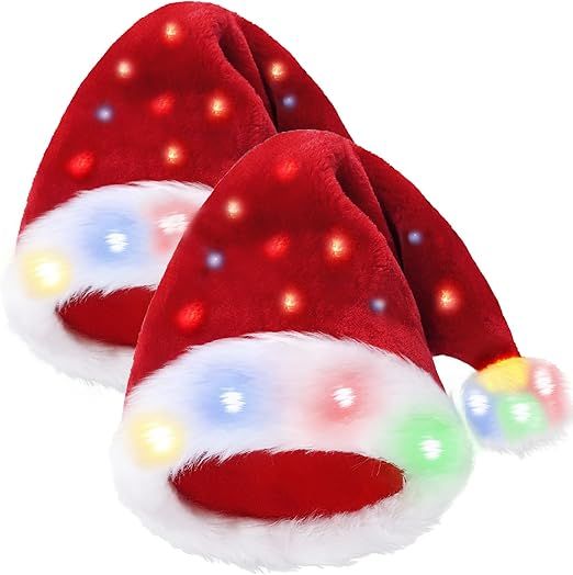 Santa Hat Adult Velvet Funny Light Up christmas hats Suitable for Adults or Kids