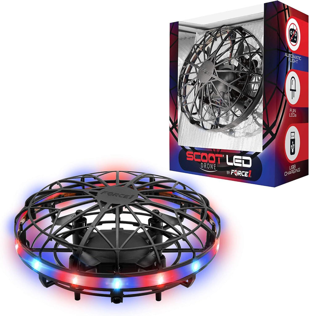 Scoot LED Hand Operated Drone for Kids or Adults - Hands Free Motion Sensor Mini Drones, Easy Indoor Flying Orb Ball Small UFO Toy for Boys and Girls (Red/Blue)