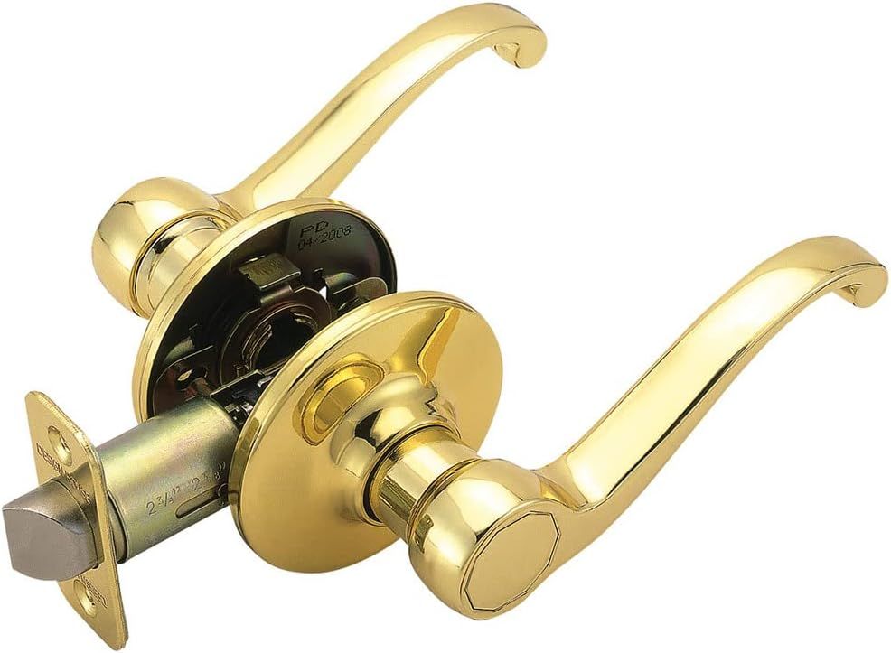 Scroll Passage Hall and Closet Door Lever, Polished Brass, 6.375 in x 1.88 in x 2.625
