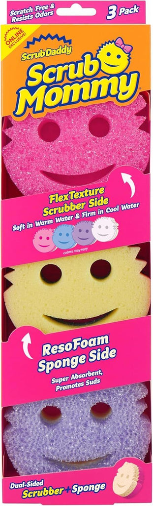 Scrub Daddy Scrub Mommy Sponges - Dish Scrubber + Non-Scratch Cleaning Sponges Kitchen, Bathroom + Multi-Surface Safe - Dual-Sided Dish Sponges for Scrubbing - Online Exclusive (3 Count)